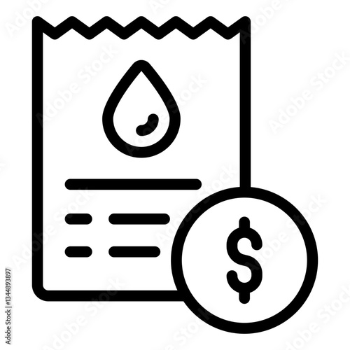 Water bill outline icon for household water supply and usage tracking