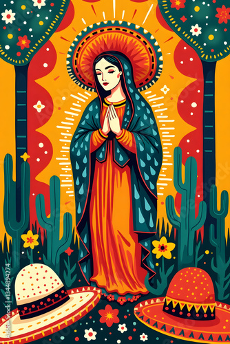 Virgin Mary Mexican Art Illustration