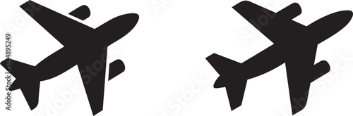 Simple black airplane symbol icon silhouettes against a white background
