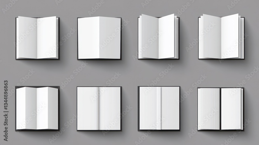 Various Open Books Presented on a Simple Grey Background Surface Various Open Books Presented on a Simple Grey Background Surface