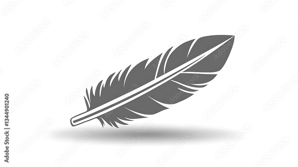 Obraz premium A single grey feather displayed in the foreground on white