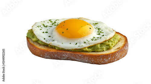 Avocado toast with fried egg isolated on white background --ar 16:9