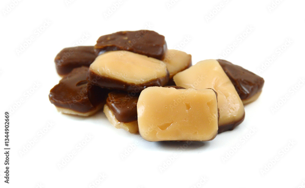 Caramel candies isolated on white background Caramel candies isolated on white background