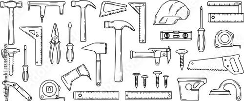 set of Construction tool collection. Doodles. Isolated.
