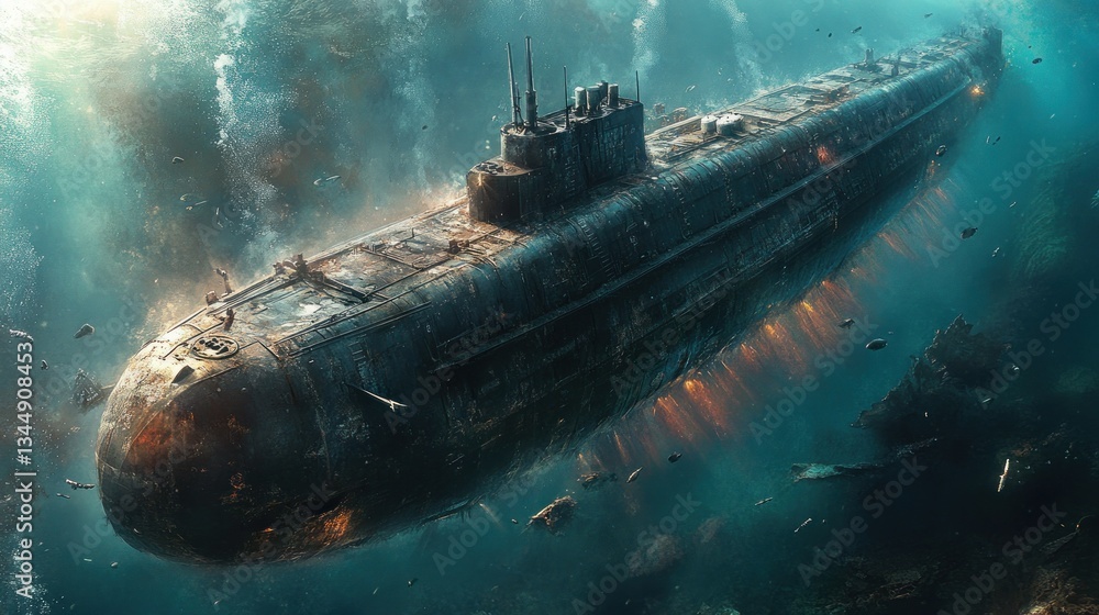 Damaged submarine erupting in the depths Damaged submarine erupting in the depths