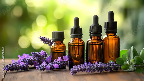 Glass Bottles with Lavender and Leaves