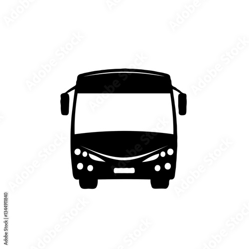 Bus Front View, Black and White Automotive Silhouette