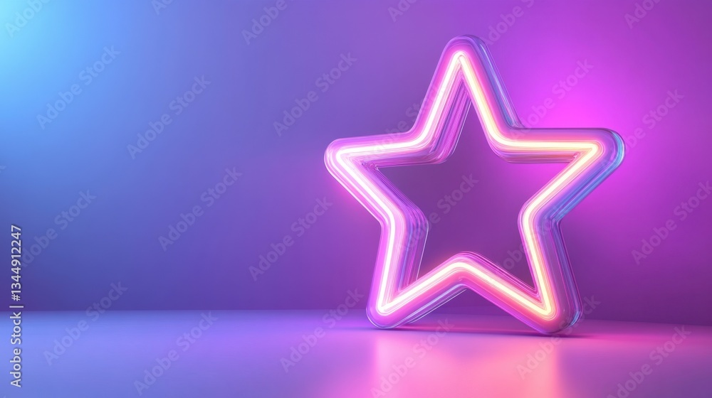 A glossy neon star icon shines brilliantly against a solid pastel purple backdrop, providing a lively and contemporary aesthetic that enhances the surrounding environment A glossy neon star icon shines brilliantly against a solid pastel purple backdrop, providing a lively and contemporary aesthetic that enhances the surrounding environment