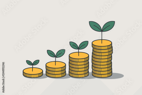 Stack of coins with plants, concept of profitability and business