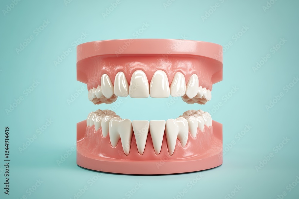 Obraz premium Dental graphic layout showcasing realistic model of teeth with pink gums