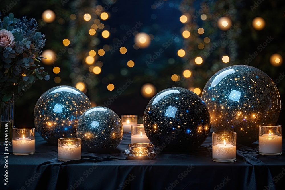 Stunning Onyx Artwork Featuring Sparkling Celestial Orbs for Luxurious Evening Events Stunning Onyx Artwork Featuring Sparkling Celestial Orbs for Luxurious Evening Events