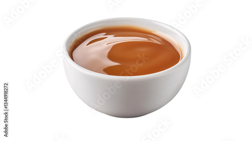Creamy caramel sauce in white bowl isolated on transparent background --ar 16:9