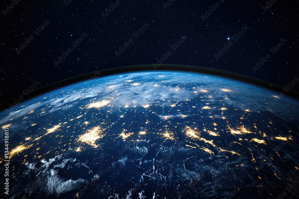 Obraz premium Earth at night from space. Cities light up