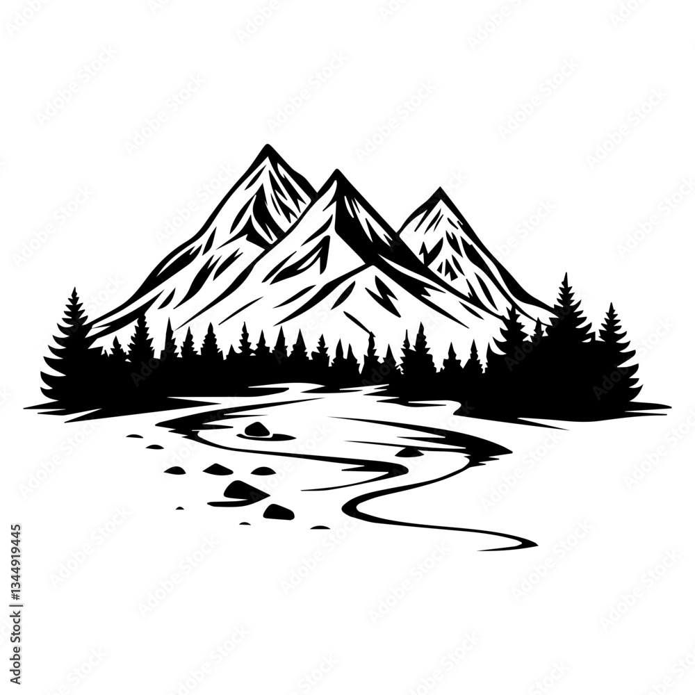 Fototapeta premium Monochrome Graphic of a Jagged Mountain Peak