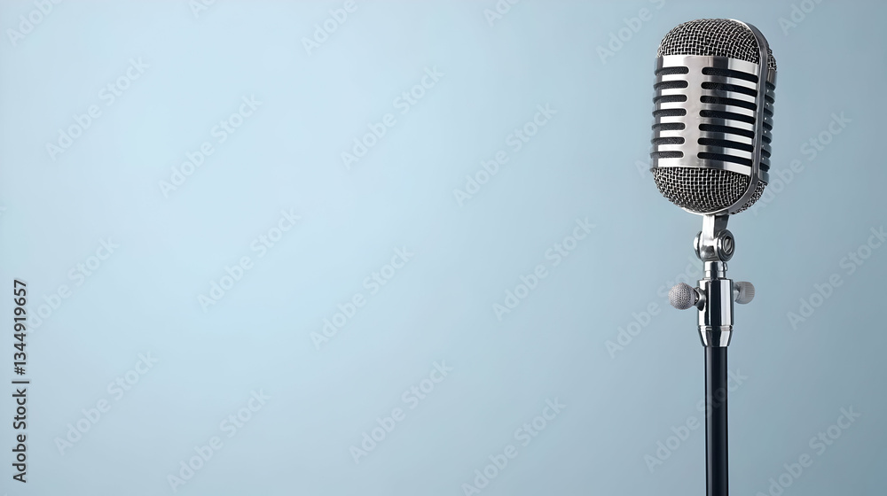 Fototapeta premium Vintage Microphone Against Light Blue Background