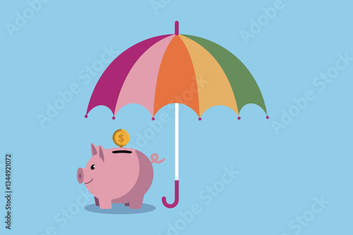 Piggy bank and umbrella, business and savings concept