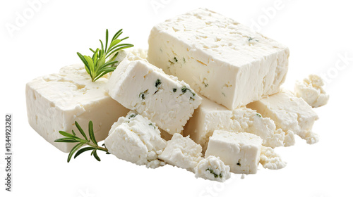 Feta cheese isolated on white background --ar 16:9