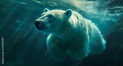 a polar bear swimming in the water