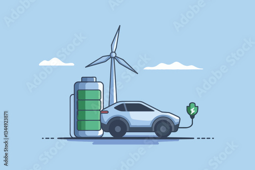 Electric vehicle charging, renewable energy concept