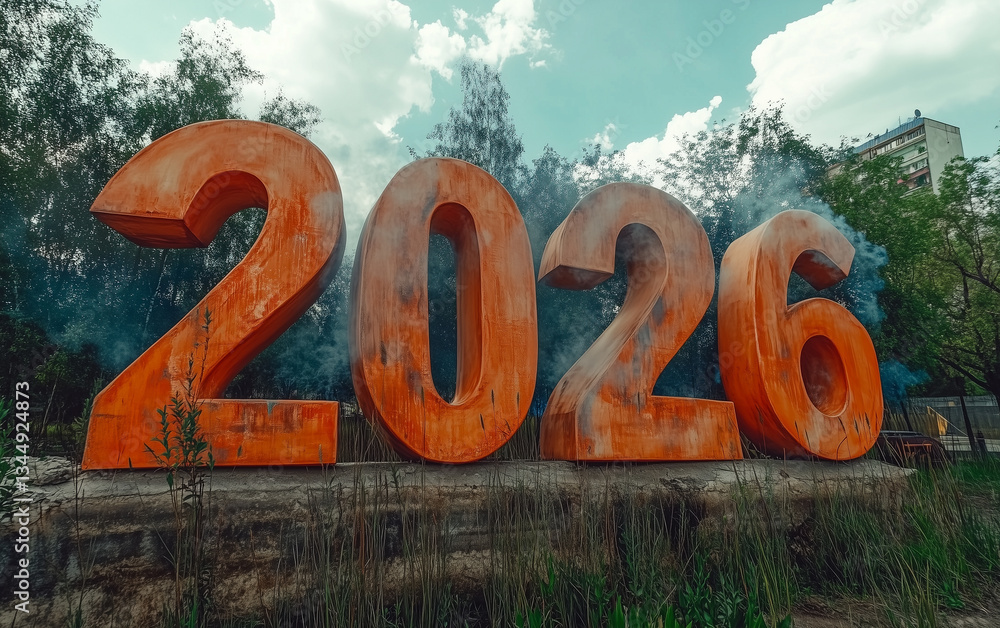 Duże cyfry 2026 rok, czerwone napisy 2026