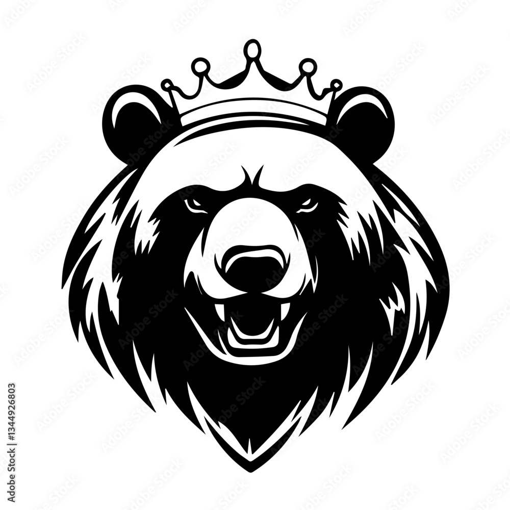 Monochrome Graphic of a Crowned Bear Head with Detailed Fur
Monochrome Graphic of a Crowned Bear Head with Detailed Fur