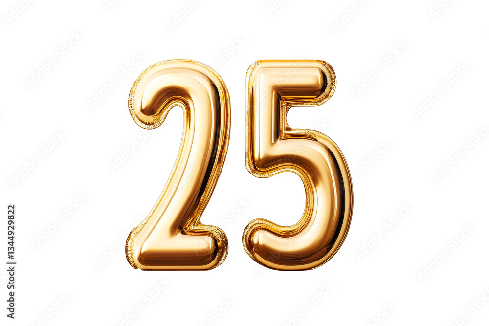 Large gold number 25 on a transparent background for celebrations Large gold number 25 on a transparent background for celebrations