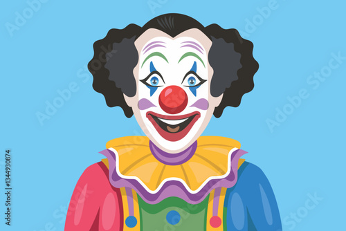 Happy clown with a big red nose and colorful makeup, fun concept