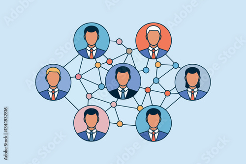 Network icon with connected business people, business and technology concept