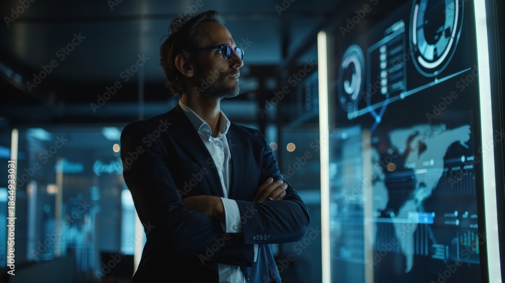 Professional examining digital data on interactive display in a Professional examining digital data on interactive display in a