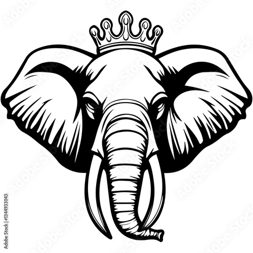 Wallpaper Mural Monochrome Graphic of a Crowned Elephant Standing with Tusks Torontodigital.ca