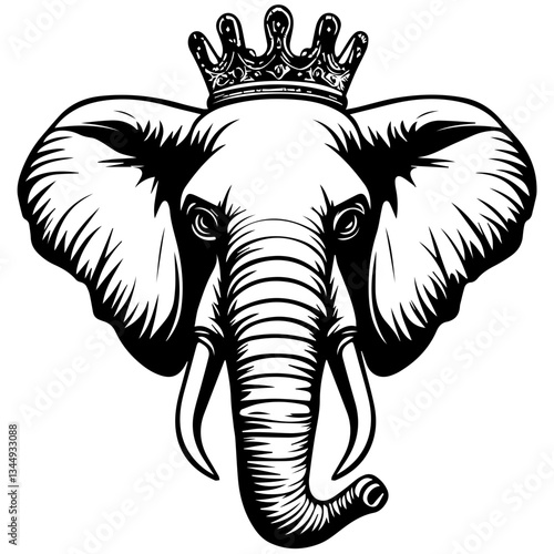 Wallpaper Mural Monochrome Graphic of a Crowned Elephant Standing with Tusks Torontodigital.ca