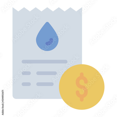 Water bill flat icon for household water supply and usage tracking