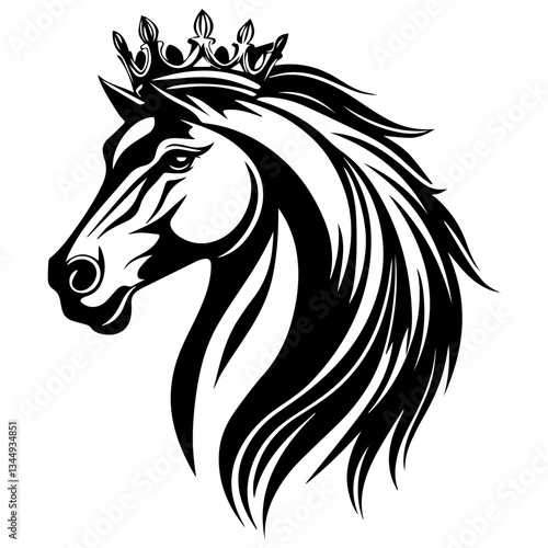 Wallpaper Mural Monochrome Graphic of a Crowned Horse Head with Flowing Mane Torontodigital.ca