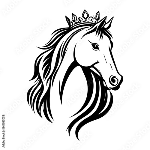 Wallpaper Mural Monochrome Graphic of a Crowned Horse Head with Flowing Mane Torontodigital.ca