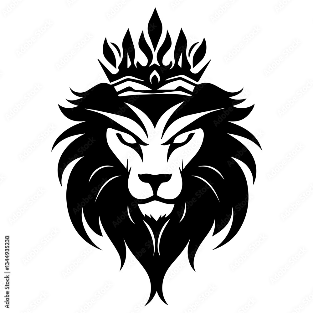 Fototapeta premium Monochrome Graphic of a Crowned Lion Head in Profile