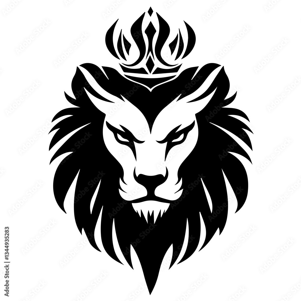 Obraz premium Monochrome Graphic of a Crowned Lion Head in Profile