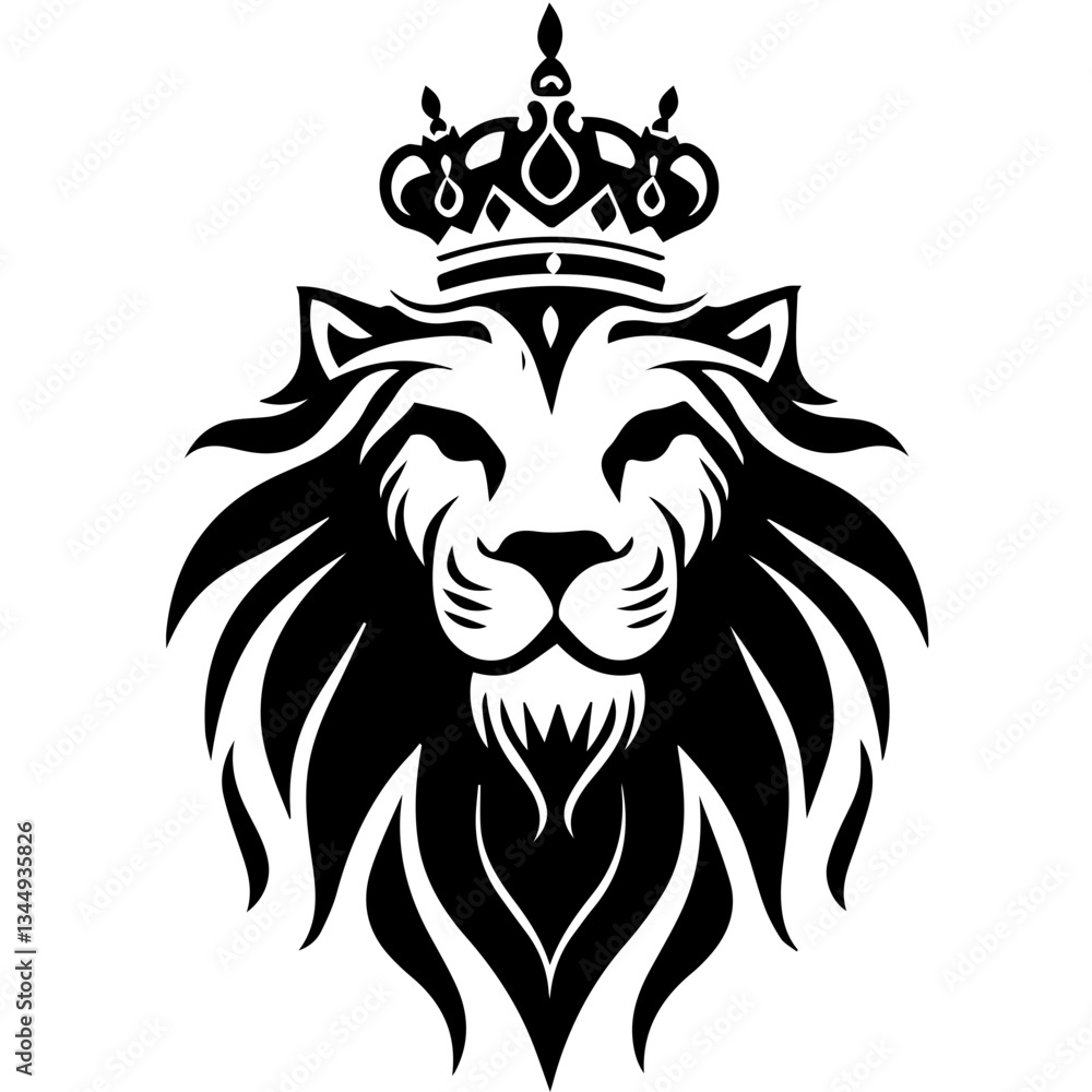 Obraz premium Monochrome Graphic of a Crowned Lion Head in Profile