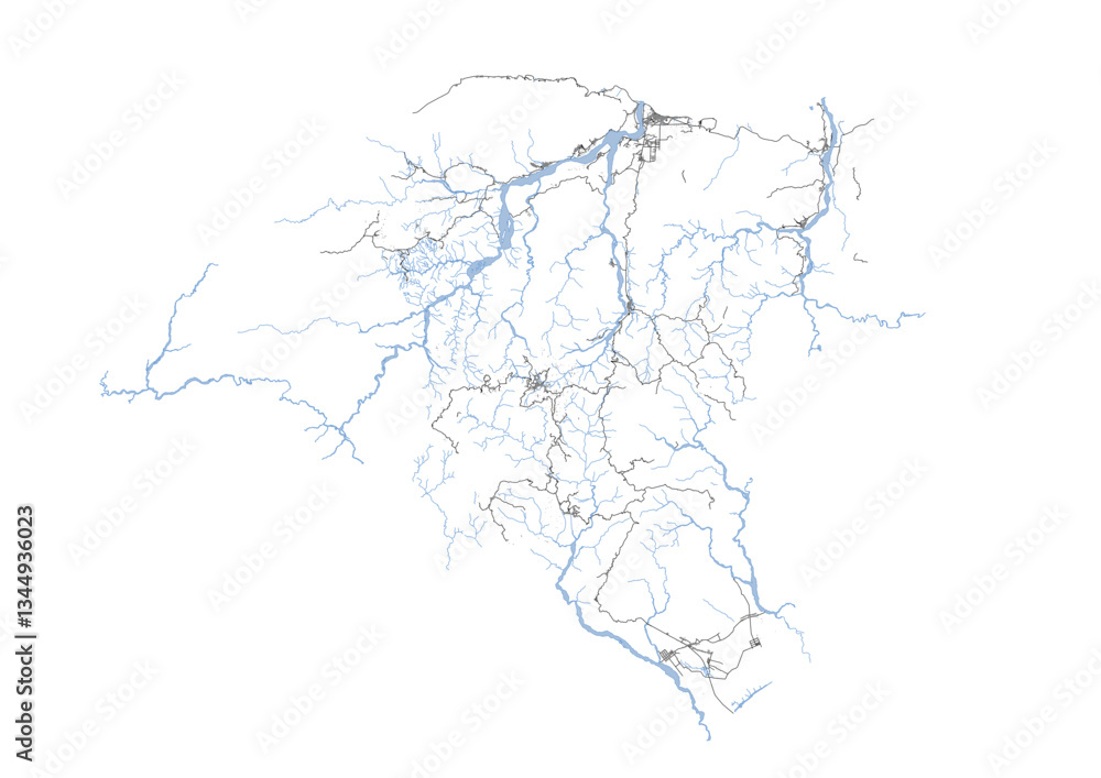 Fototapeta premium highway, waterway and building vector map in manatuto east timor with black and white color