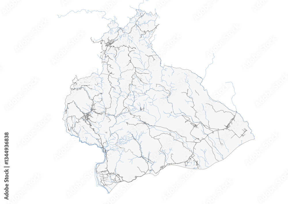 Obraz premium highway, waterway and building vector map in manufahi east timor with black and white color