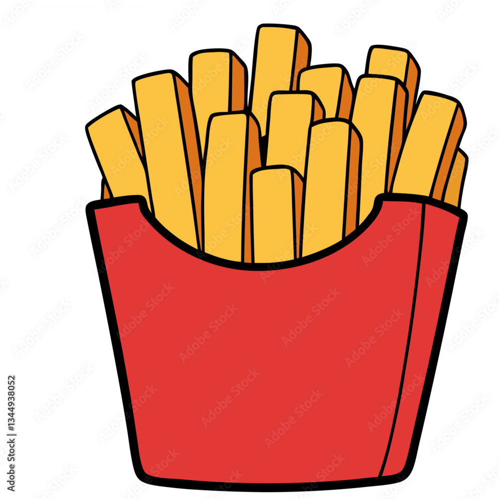 Cartoon illustration of french fries in a red box isolated on white background
Cartoon illustration of french fries in a red box isolated on white background