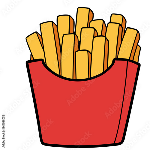 Cartoon illustration of french fries in a red box isolated on white background  
