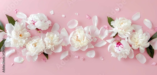 pink background with white peony flowers