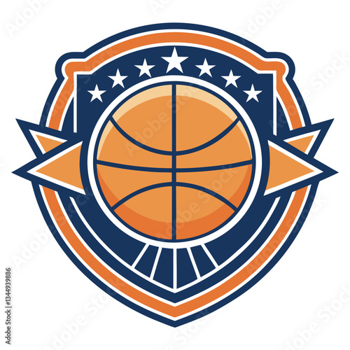 Vintage Basketball Badge Logo Vector Graphic Template for Sports Teams and Apparel