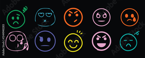 Set of emoticons. Emoji icon. Vector thin line. Vector illustration EPS10