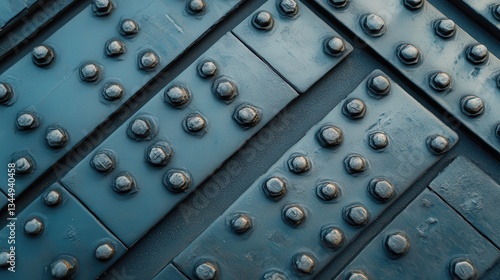 Metallic Texture of Industrial Plates with Rivets on a Dark Background