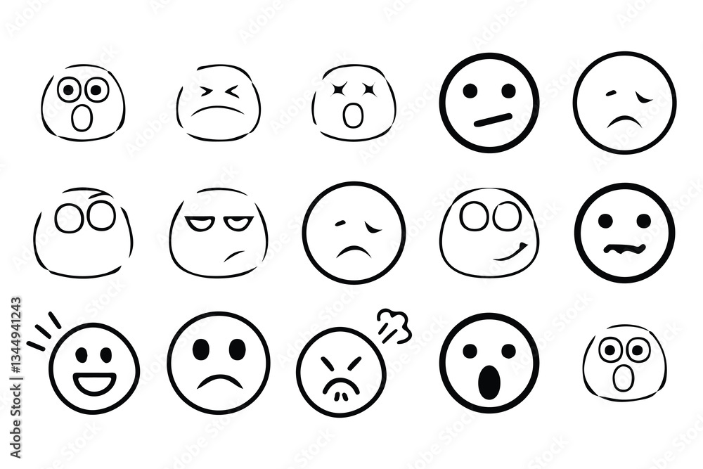 Set of emoticons. Emoji icon. Vector thin line. Vector illustration EPS10 Set of emoticons. Emoji icon. Vector thin line. Vector illustration EPS10