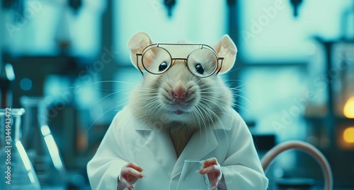 a rat wearing a lab coat and glasses