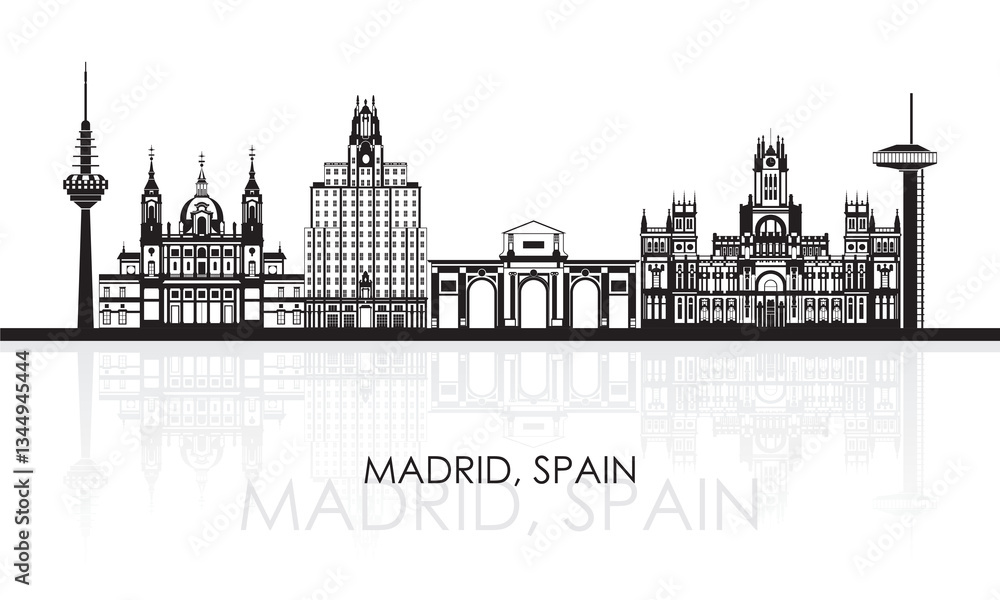 Fototapeta premium Silhouette Skyline panorama of city of Madrid, Spain - vector illustration