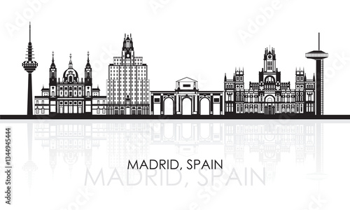 Silhouette Skyline panorama of city of Madrid, Spain - vector illustration