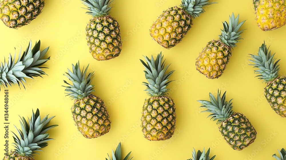 Vibrant Pineapple Pattern on Bright Yellow Background for Summer Vibrant Pineapple Pattern on Bright Yellow Background for Summer